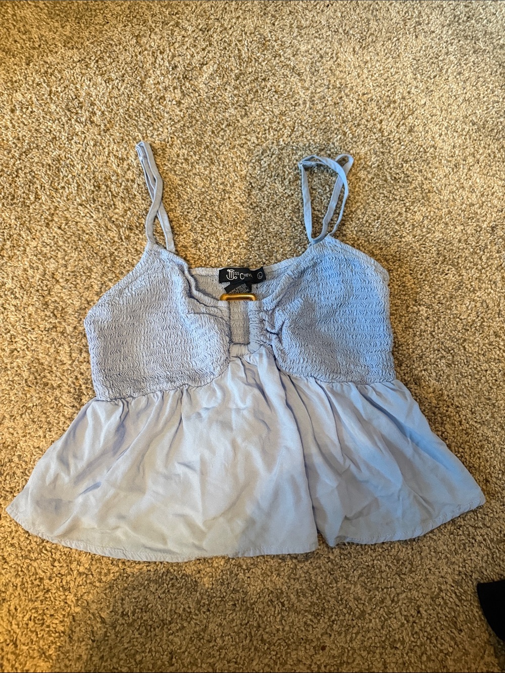 Miss Chievous Light Blue Smocked Peplum Cami